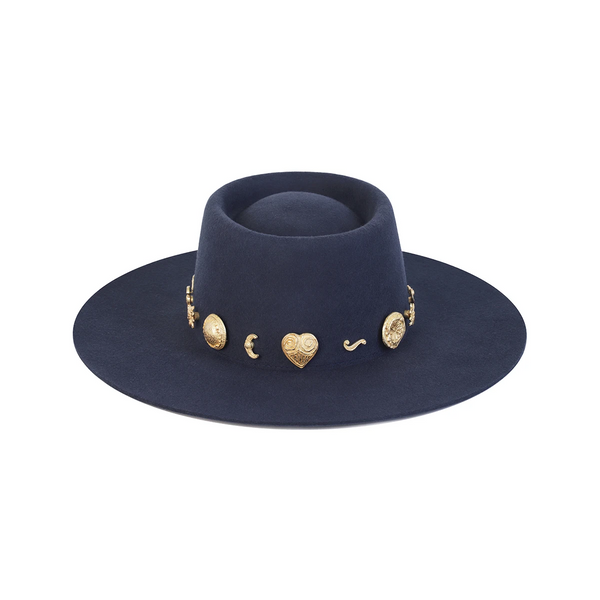 Womens The Cosmic Boater - Wool Felt Boater Hat in Blue