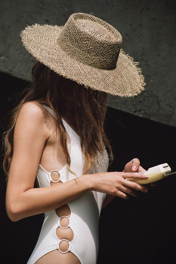 Sunnydip Fray Boater - Straw Boater Hat in Natural