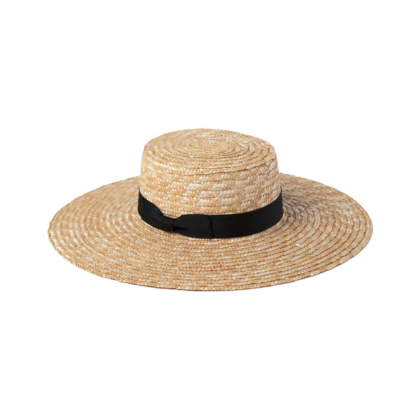 Womens The Spencer Wide Brimmed Boater - Straw Boater Hat in Black
