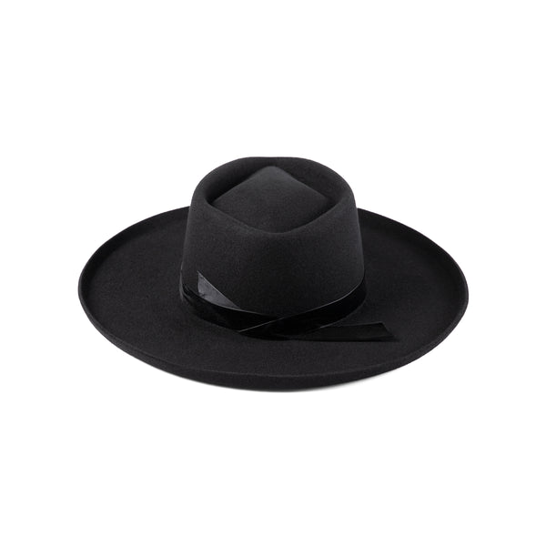 Val Diamond - Wool Felt Fedora Hat in Black